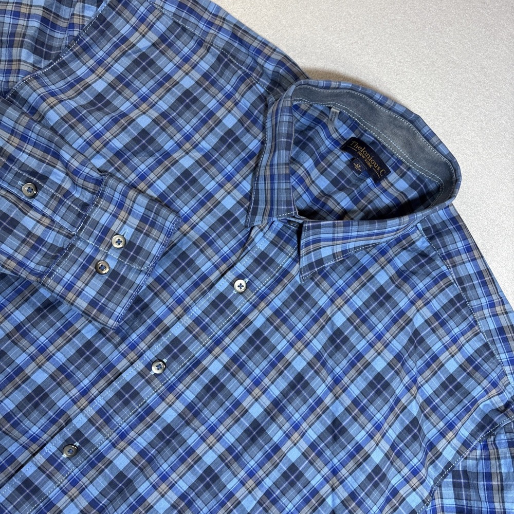 Thelonious C Mens Button Up Blue Plaid Shirt Large Tall LT